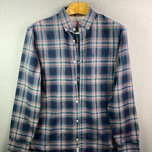 Penguin by Munsingwear Dress Shirt Mens Large Blue Plaid Preppy Student Academia